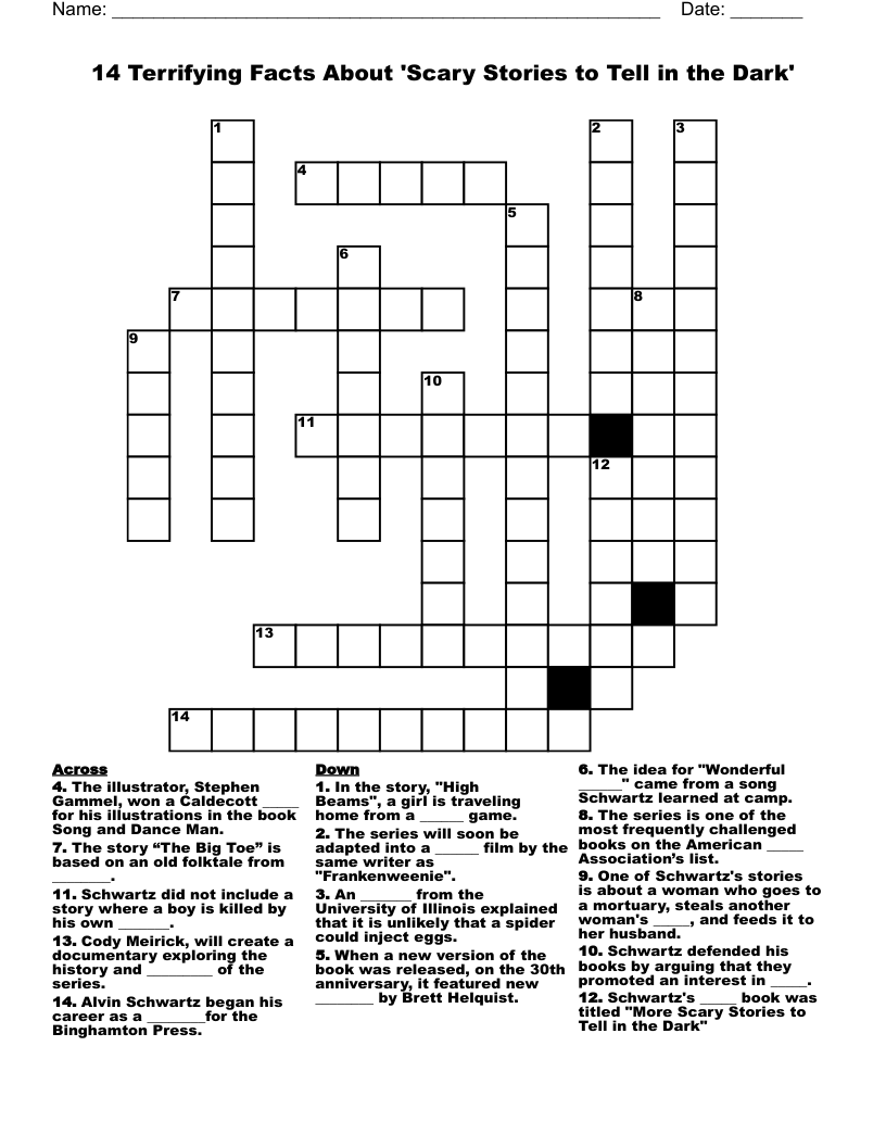 14 Terrifying Facts About Scary Stories To Tell In The Dark Crossword WordMint