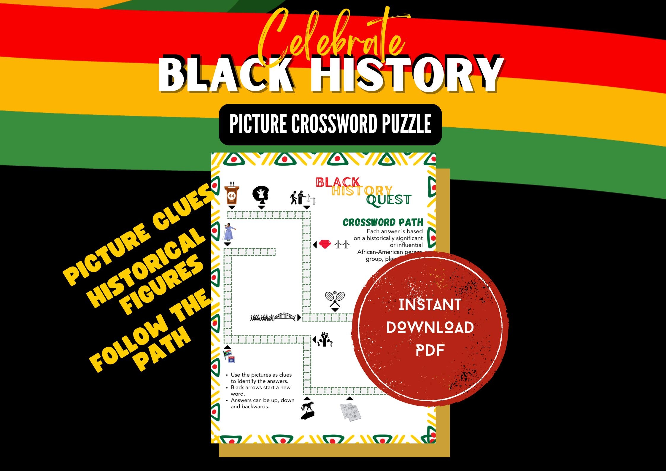 Black History Picture Crossword Puzzle Black History Month Games Pictures black Excellence Celebration Printable Downloads February Etsy