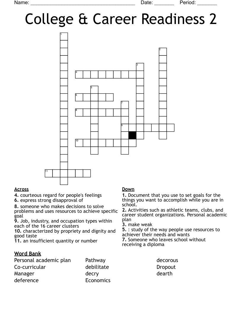 College Career Readiness 2 Crossword WordMint