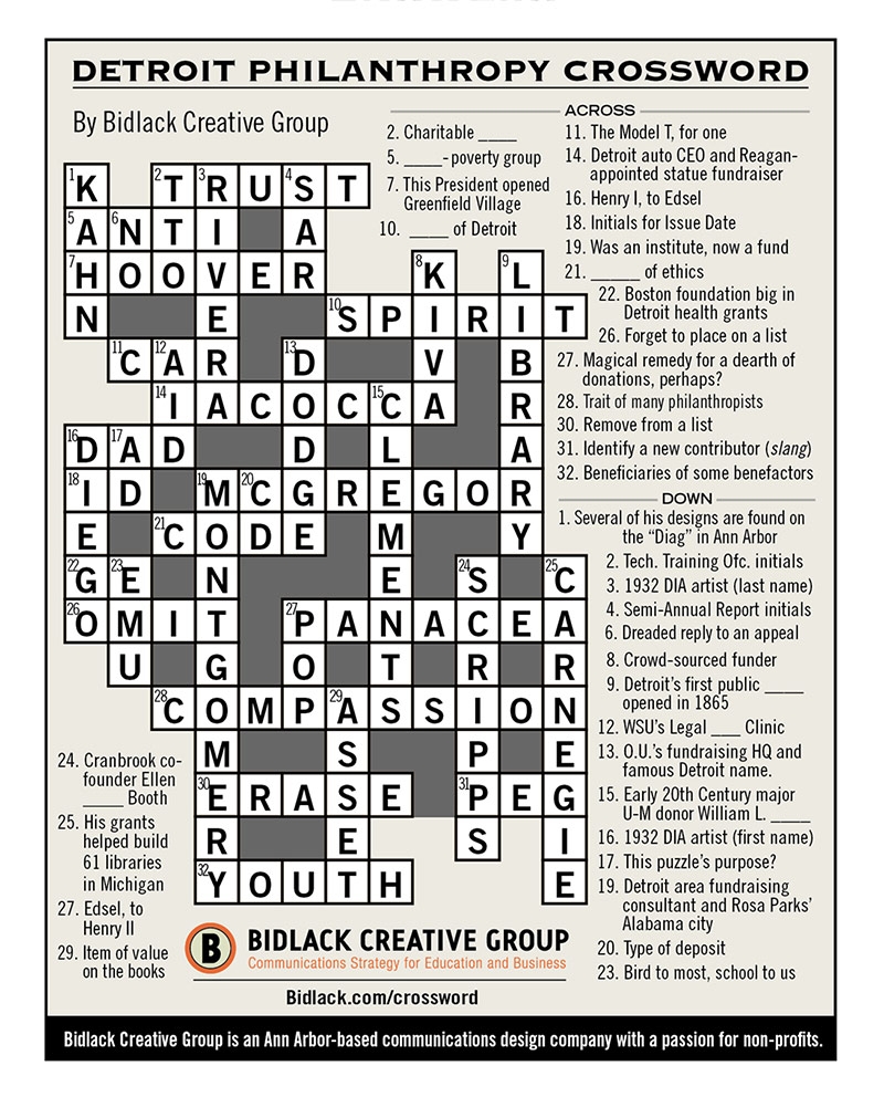 Detroit Philanthropy Crossword Answers Bidlack Creative Group