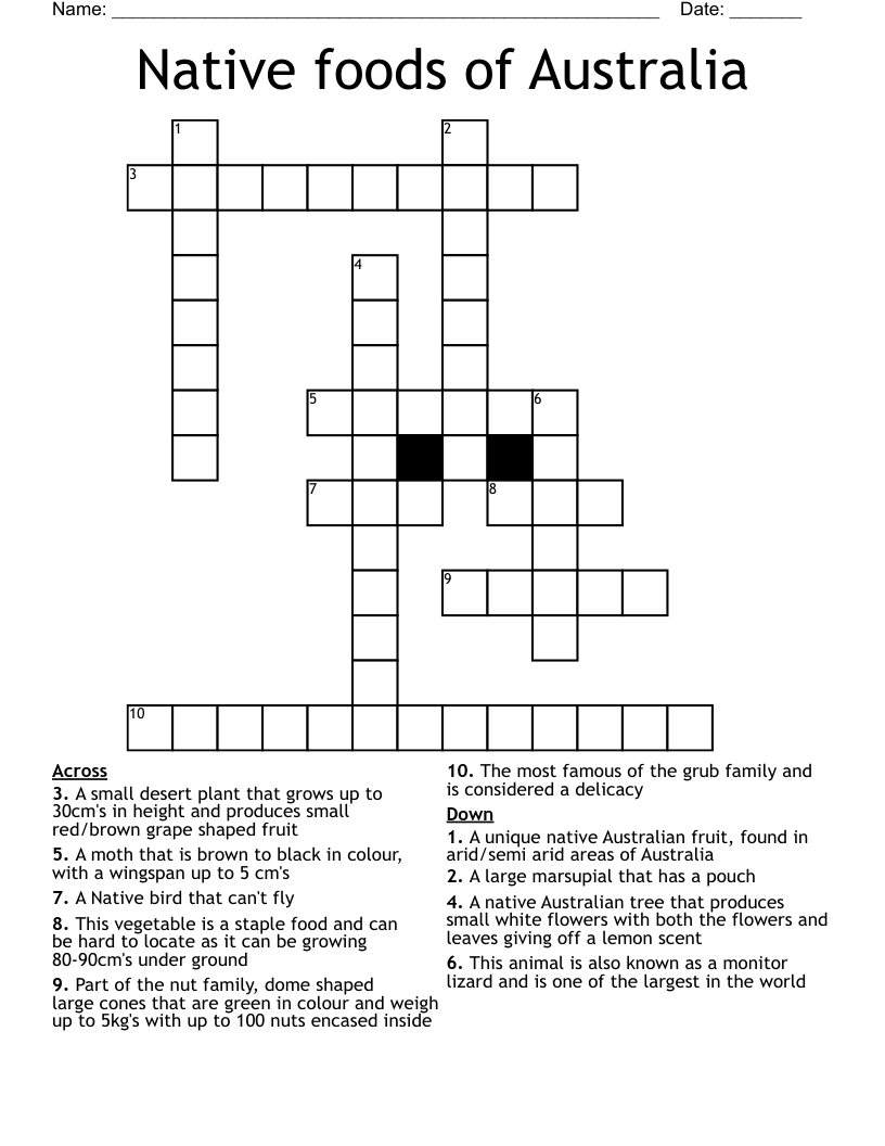 Native Foods Of Australia Crossword WordMint