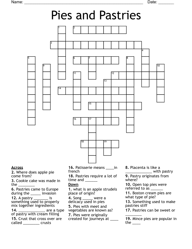 Pies And Pastries Crossword WordMint