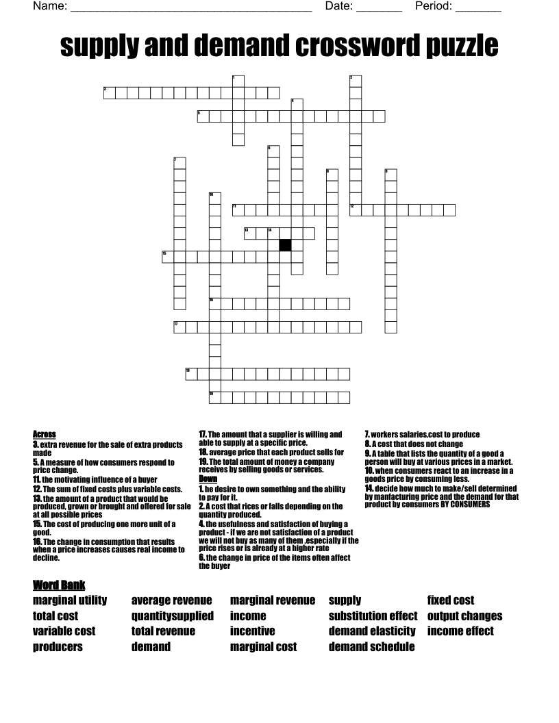 Supply And Demand Crossword Puzzle WordMint