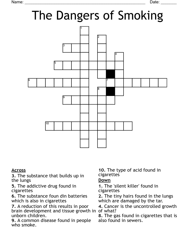 The Dangers Of Smoking Crossword WordMint