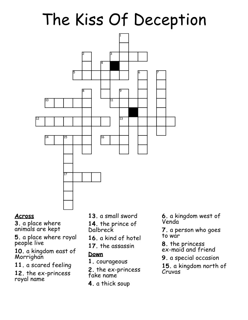 The Kiss Of Deception Crossword WordMint The Kiss Of Deception Crossword WordMint