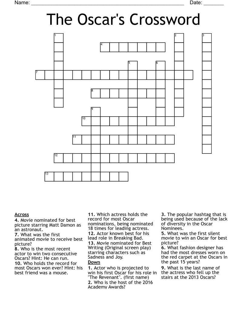 The Oscar s Crossword WordMint