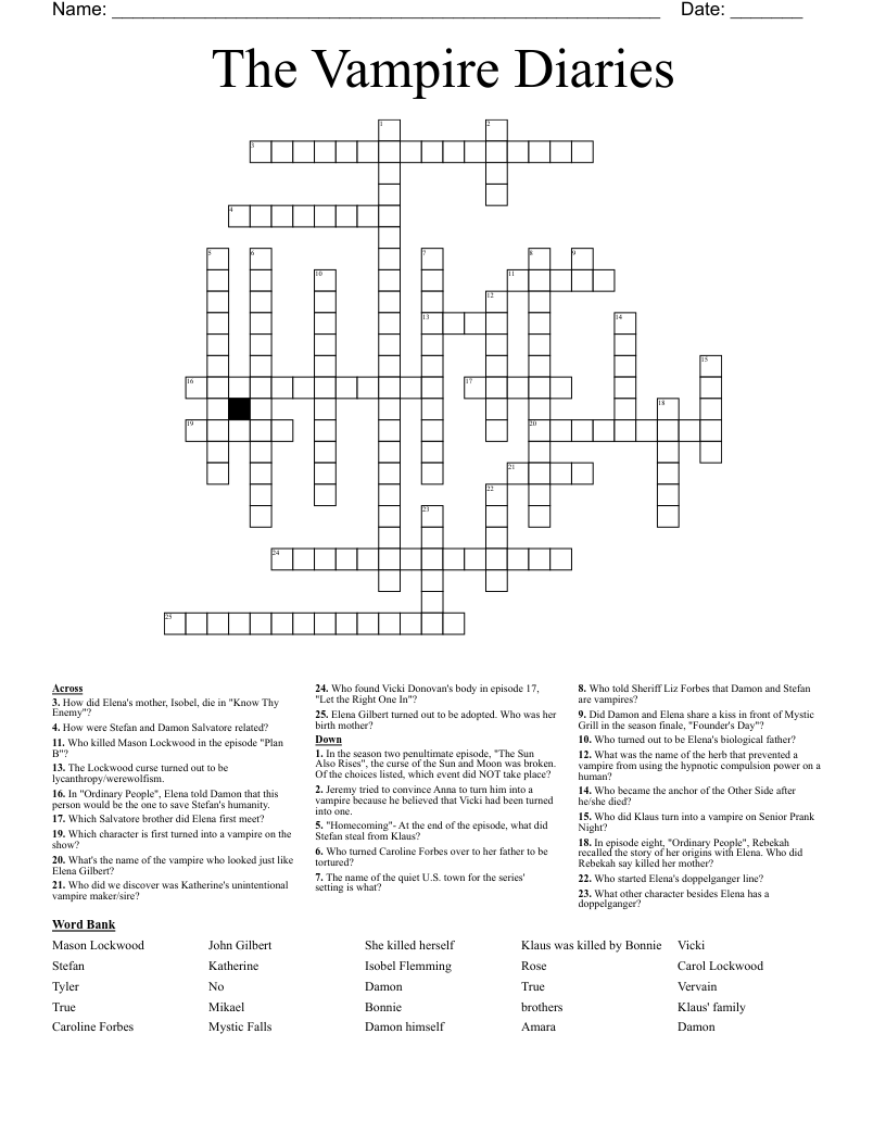 The Vampire Diaries Crossword WordMint
