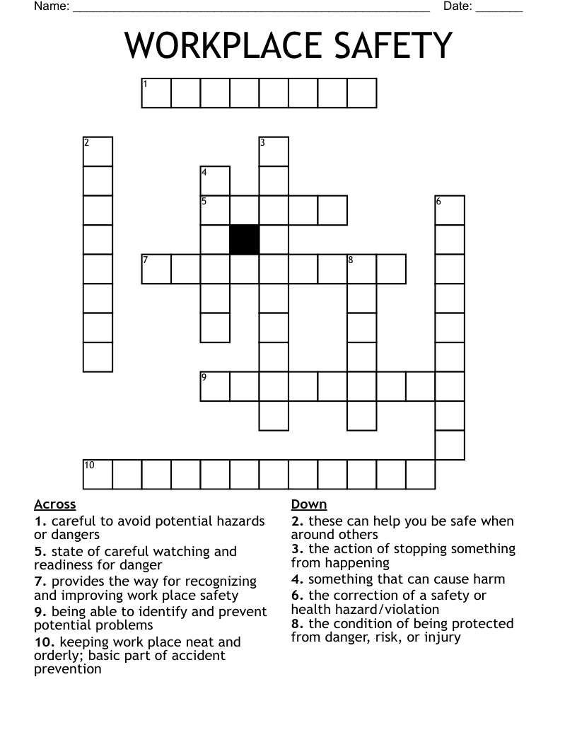 WORKPLACE SAFETY Crossword WordMint