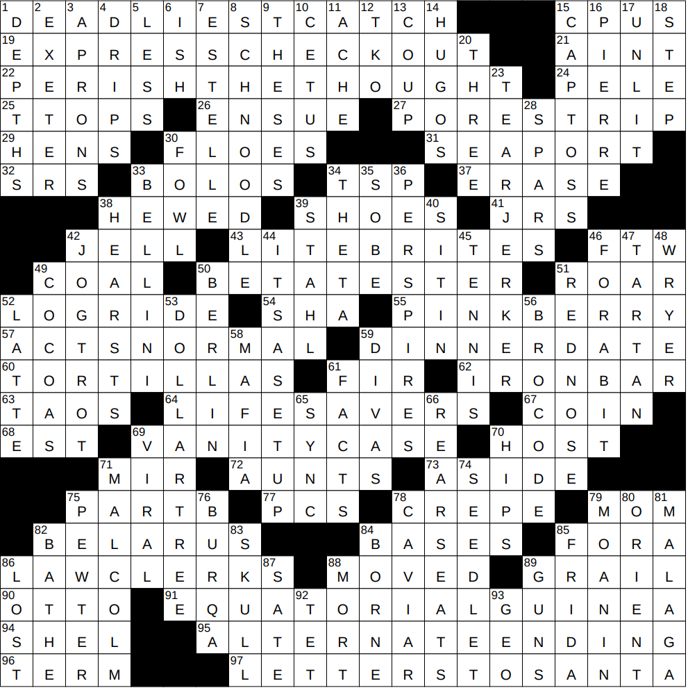 1222 24 NY Times Crossword 22 Dec 24 Sunday NYXCrossword