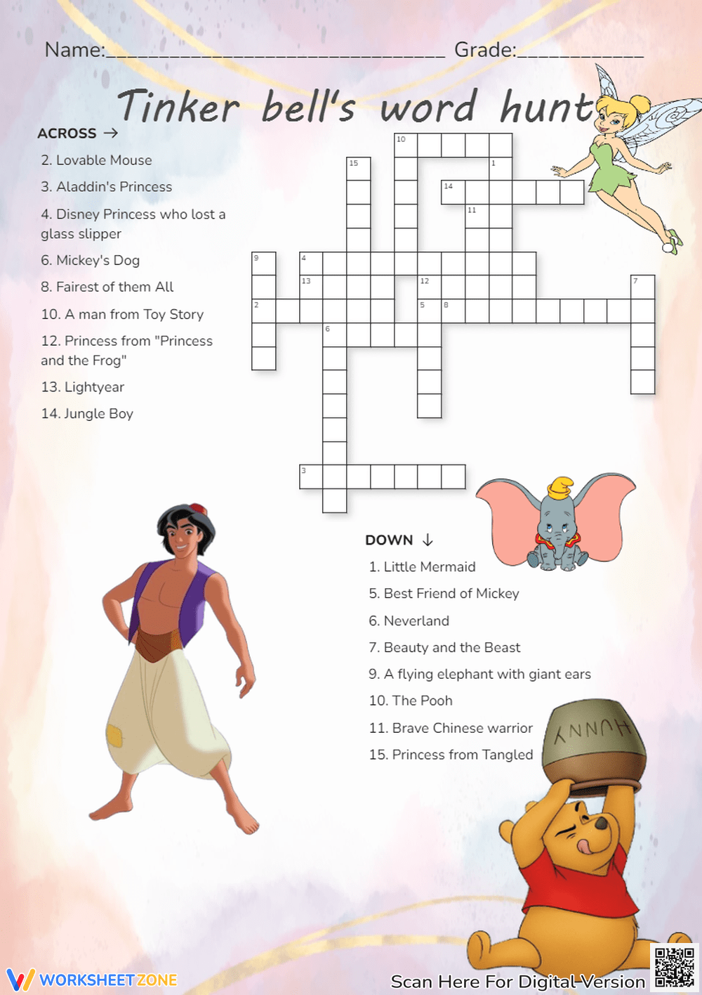 2nd Grade Disney Crossword Puzzles Worksheets