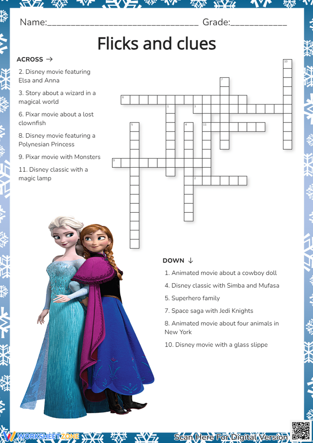 2nd Grade Disney Crossword Puzzles Worksheets