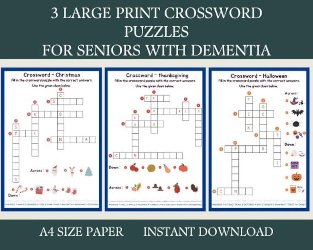 3 Crossword Puzzles Activity For Seniors Large Print Easy Worksheets For Elderly With Alzheimer s Dementia Parkinson Memory Loss Etsy 3 Crossword Puzzles Activity For Seniors Large Print Easy Worksheets For Elderly With Alzheimer s Dementia Parkinson Memory Loss Etsy