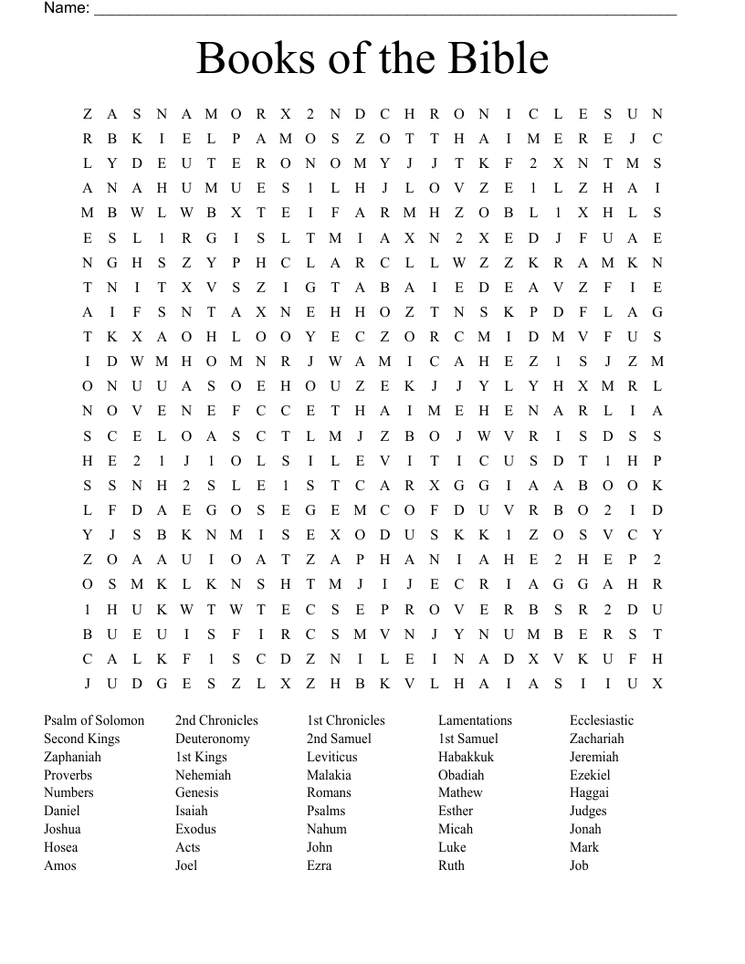 66 Books Of The Bible Crossword WordMint