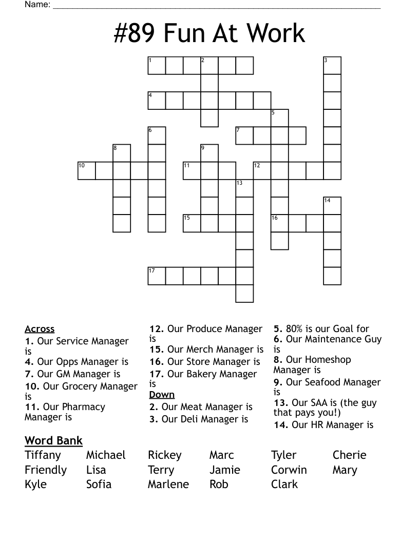 89 Fun At Work Crossword WordMint