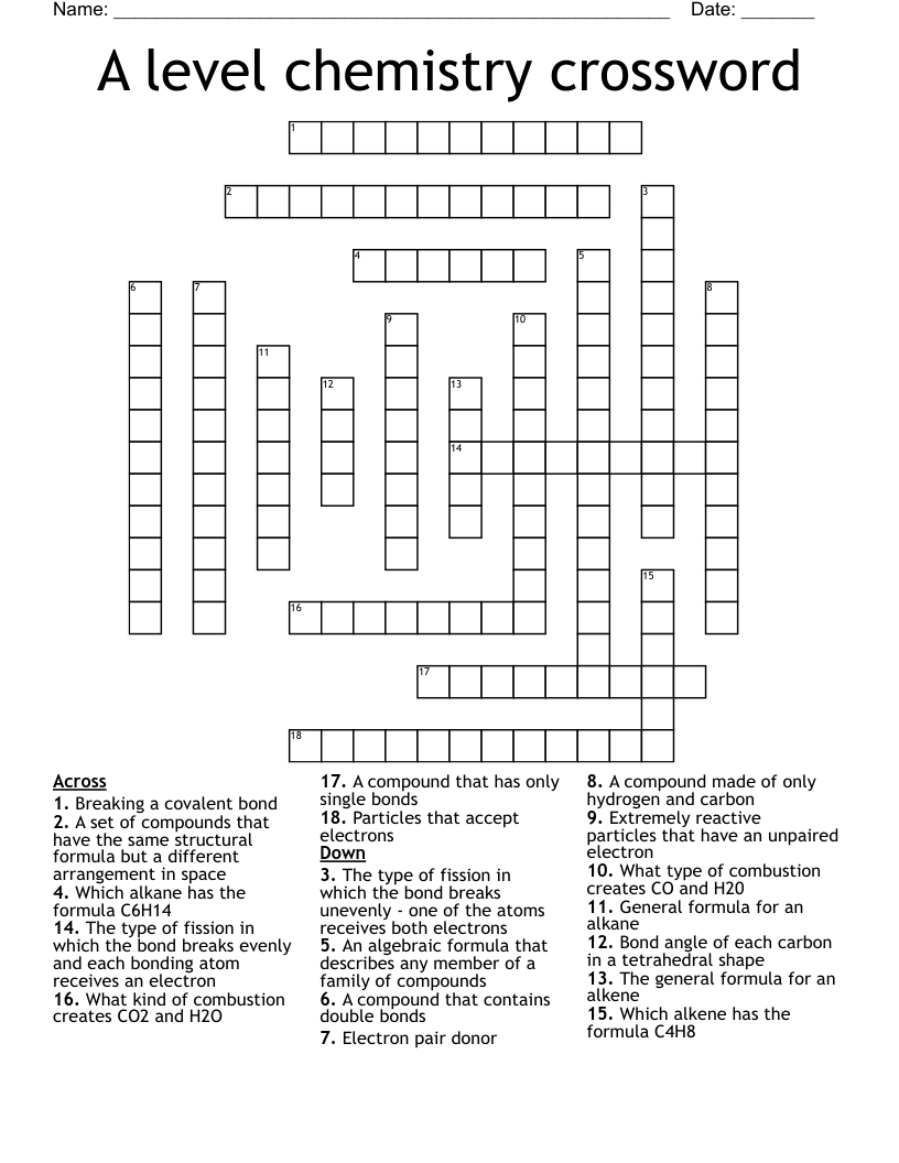 A Level Chemistry Crossword WordMint