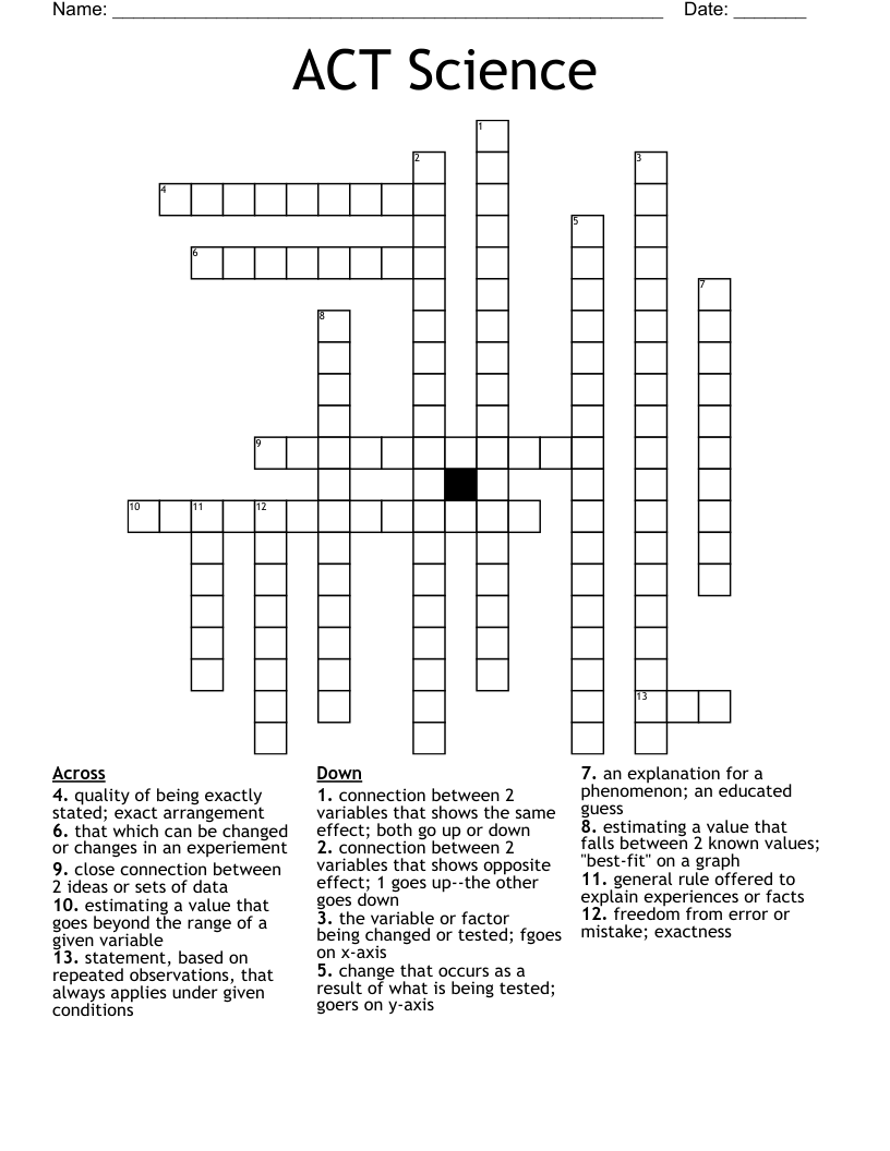 ACT Science Crossword WordMint