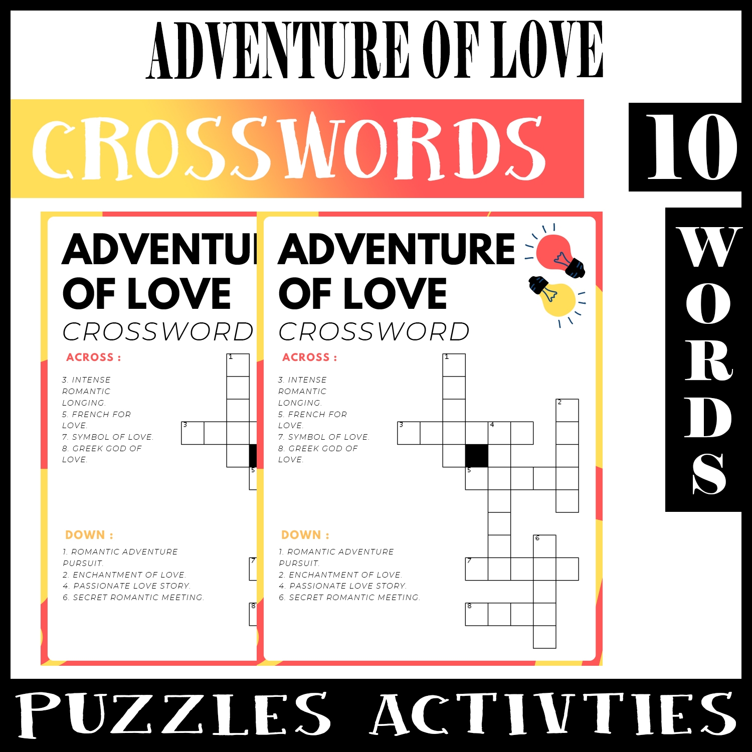 Adventure Of Love No Prep Crossword Puzzle Worksheet Activity For Morning Work Made By Teachers