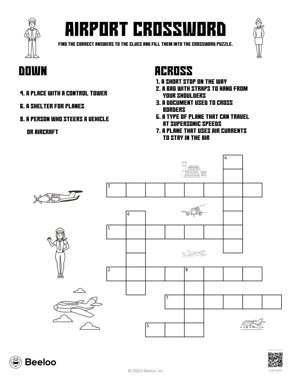 Airport Crossword Beeloo Printable Crafts And Activities For Kids