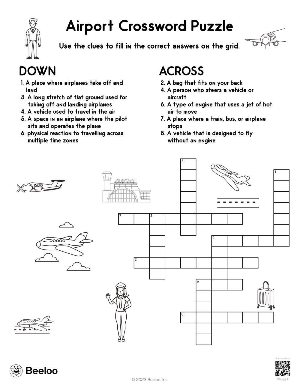 Airport Crossword Puzzle Beeloo Printable Crafts And Activities For Kids