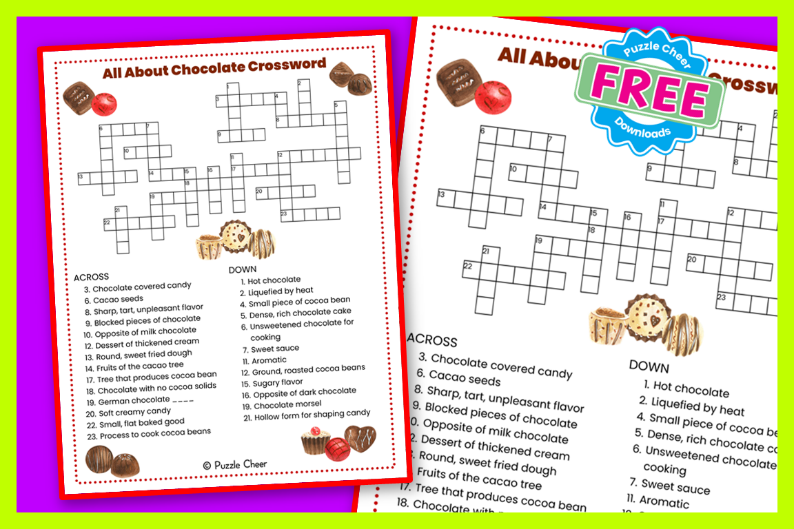 All About Chocolate Crossword Puzzle Puzzle Cheer