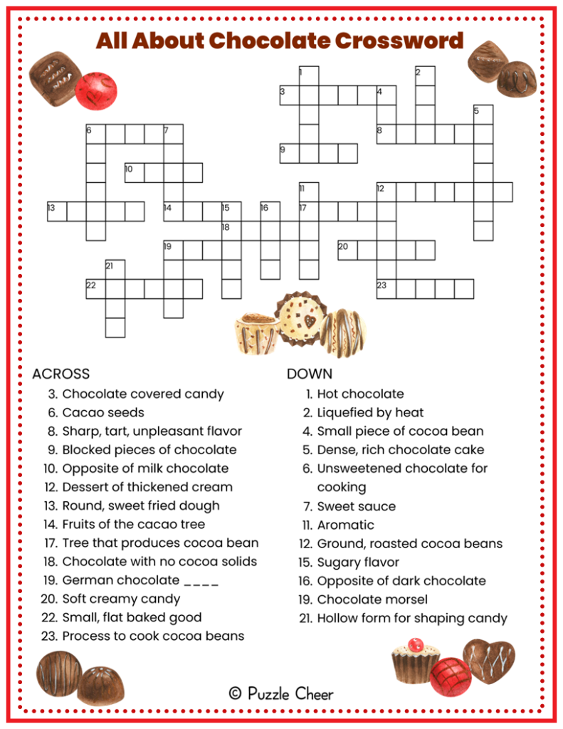 All About Chocolate Crossword Puzzle Puzzle Cheer
