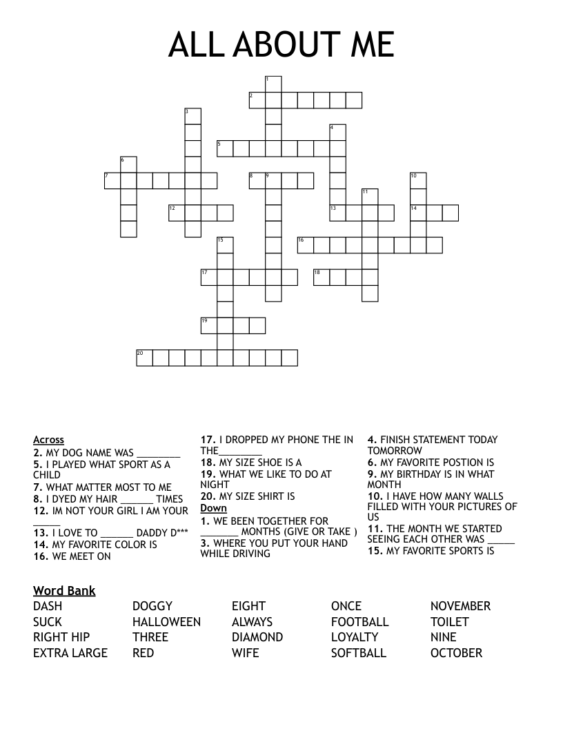 ALL ABOUT ME Crossword WordMint