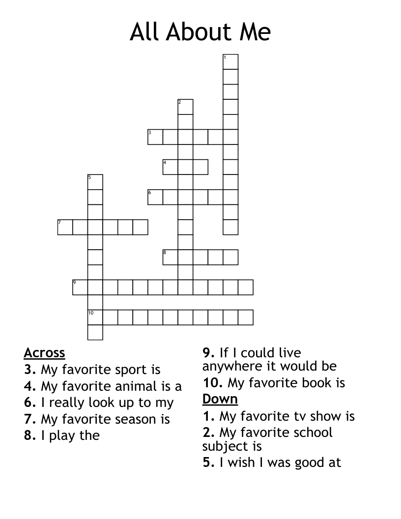 All About Me Crossword WordMint