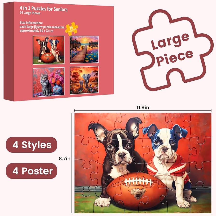 Amazon 4 Pack 24 Large Piece Jigsaw Puzzles Dementia Alzheimer s Products And Activities For Elderly Seniors Puzzle Alzheimer s Cognitive Game Easy Puzzle For Adults Gift For The Elderly With 4 Storage Bag 