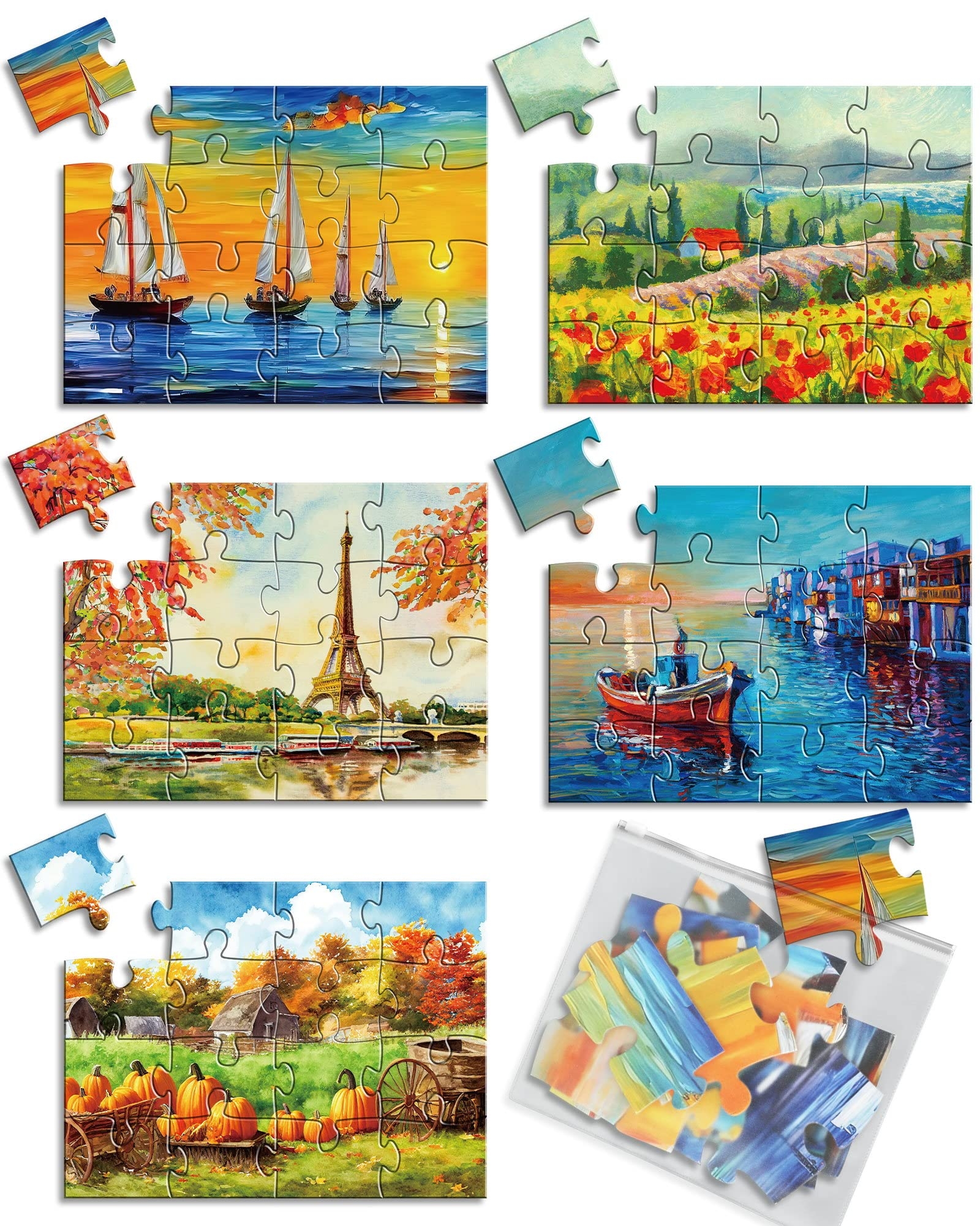 Amazon 5 Packs 16 Piece Large Jigsaw Puzzles For Elderly Dementia Alzheimer s Products Activities Alzheimer s Puzzles Cognitive Games For Adults Elderly Seniors With 5 Storage Bags Health Household