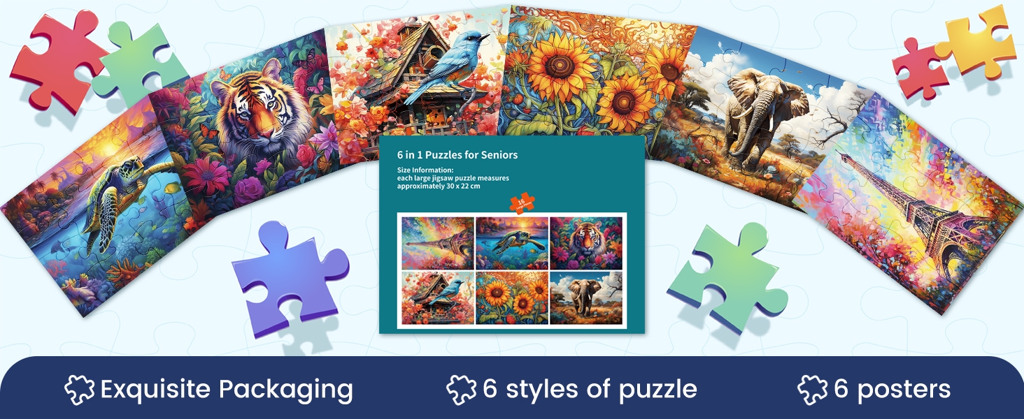 Amazon 6 Pack 16 Large Piece Puzzles For Seniors Puzzles Dementia Alzheimer s Products And Activities Alzheimer s Puzzle Elderly Adults Cognitive Game Gift For Patients In Nursing Home With 6 Storage Bags 