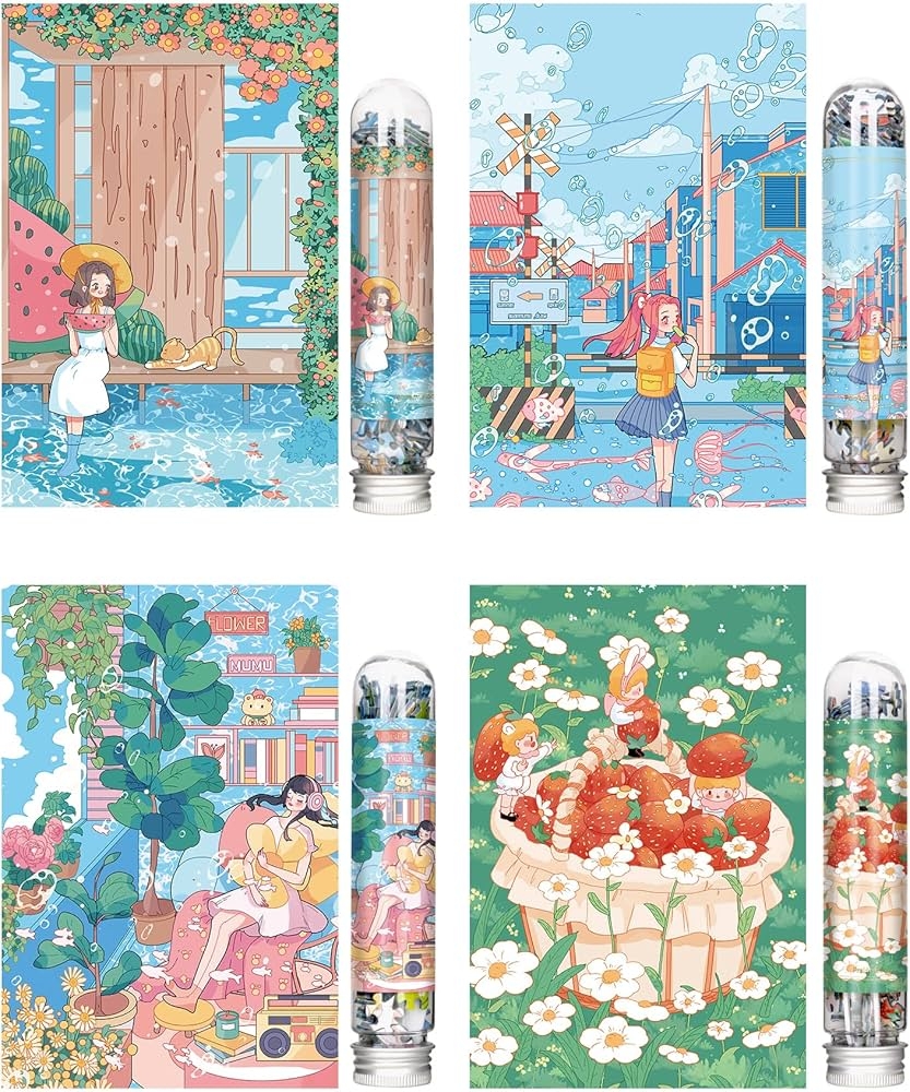 Amazon Mini Jigsaw Puzzles For Adults 4 Packs Double Sided Puzzle With Reference Blueprint Micro Puzzle Comes With Tweezers For Small Puzzles Suitable As A Gift Toys Games