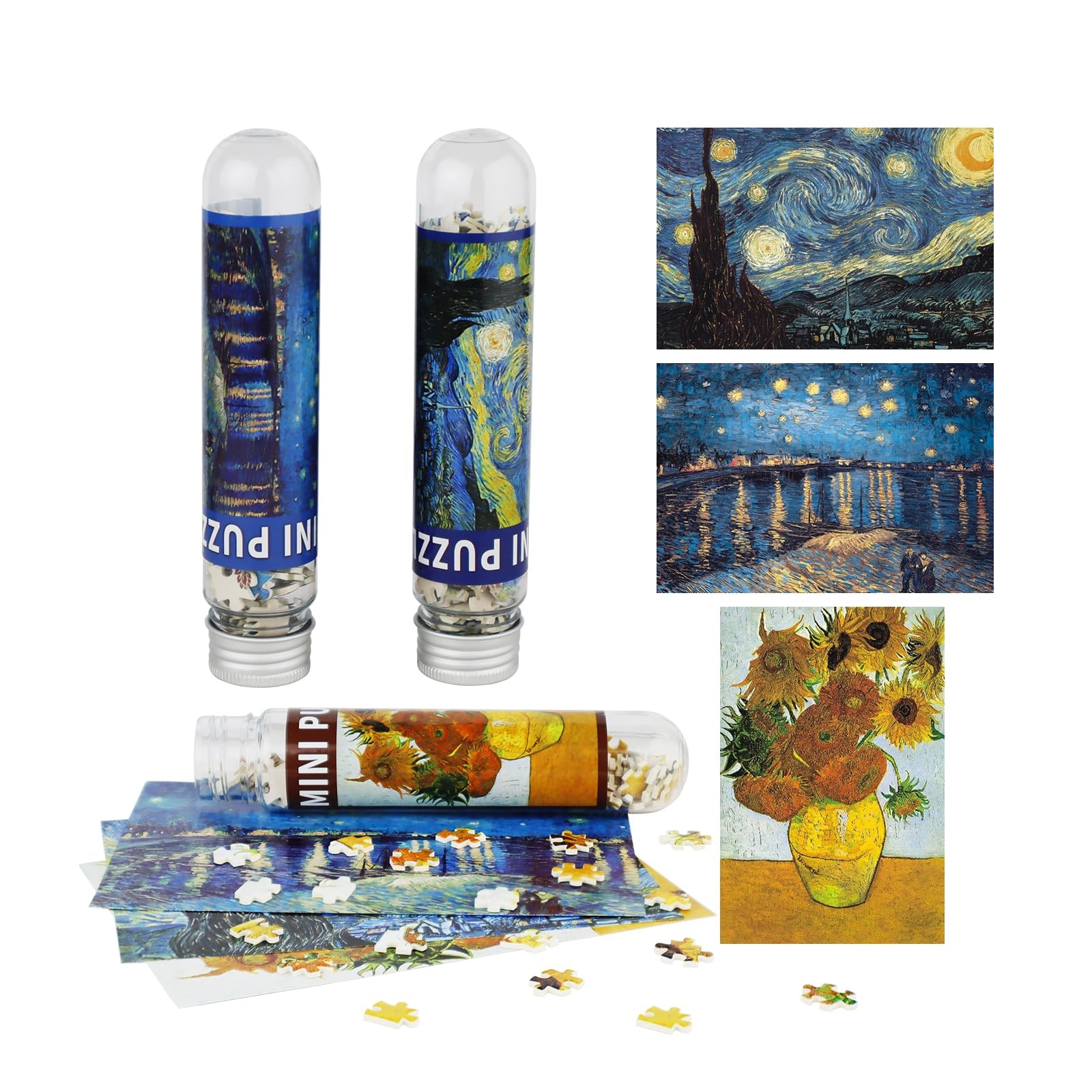 Amazon Small Jigsaw Puzzles For Adults Mini Puzzle 150 Pieces Small Puzzles Micro Piece Puzzles Challenging Difficult Travel Starry Night Rhone River Sunflower Puzzle 6 X 4 Inches 3 Pack Toys Games