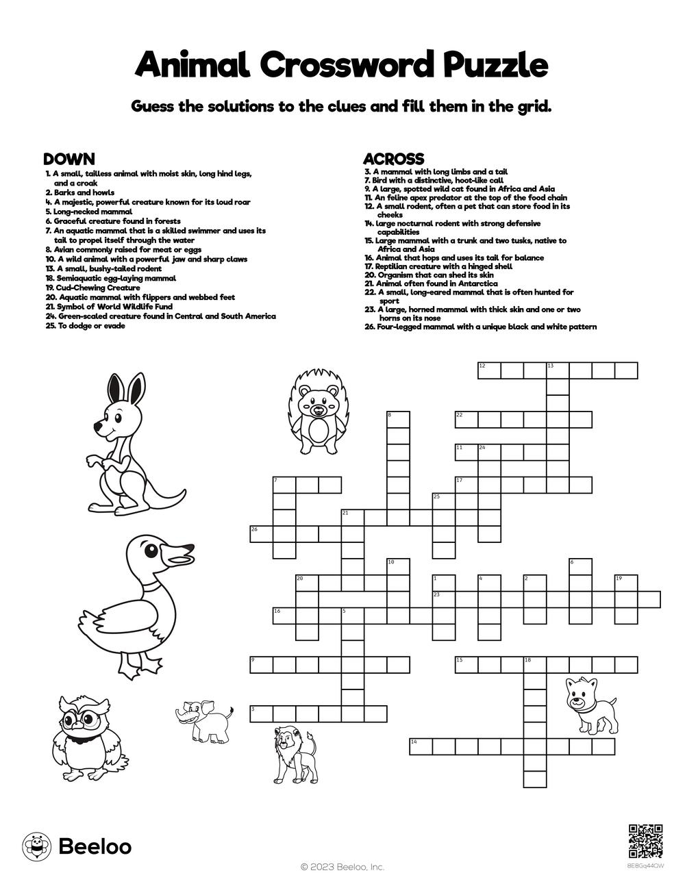 Animal Crossword Puzzle Beeloo Printable Crafts And Activities For Kids