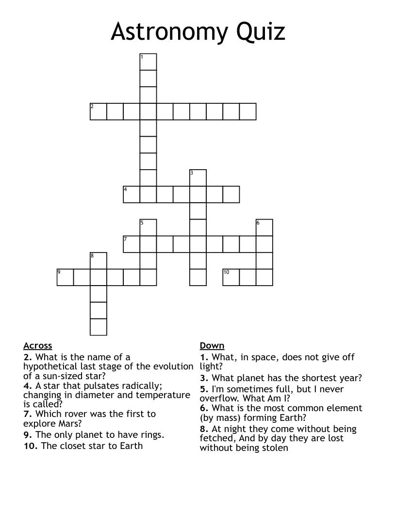 Astronomy Quiz Crossword WordMint