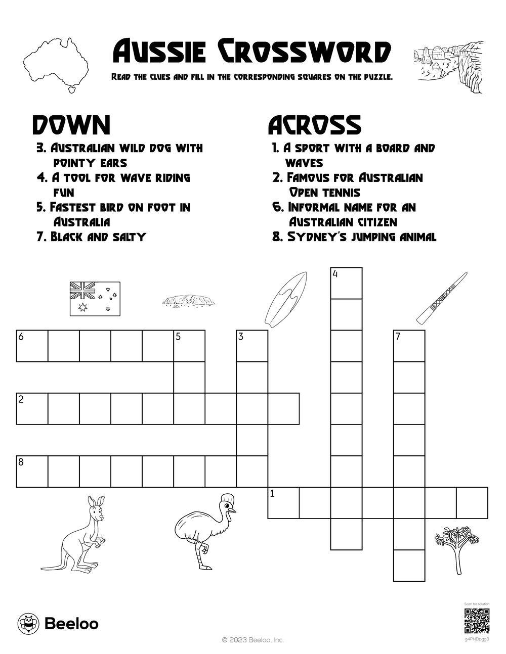 Aussie Crossword Beeloo Printable Crafts And Activities For Kids