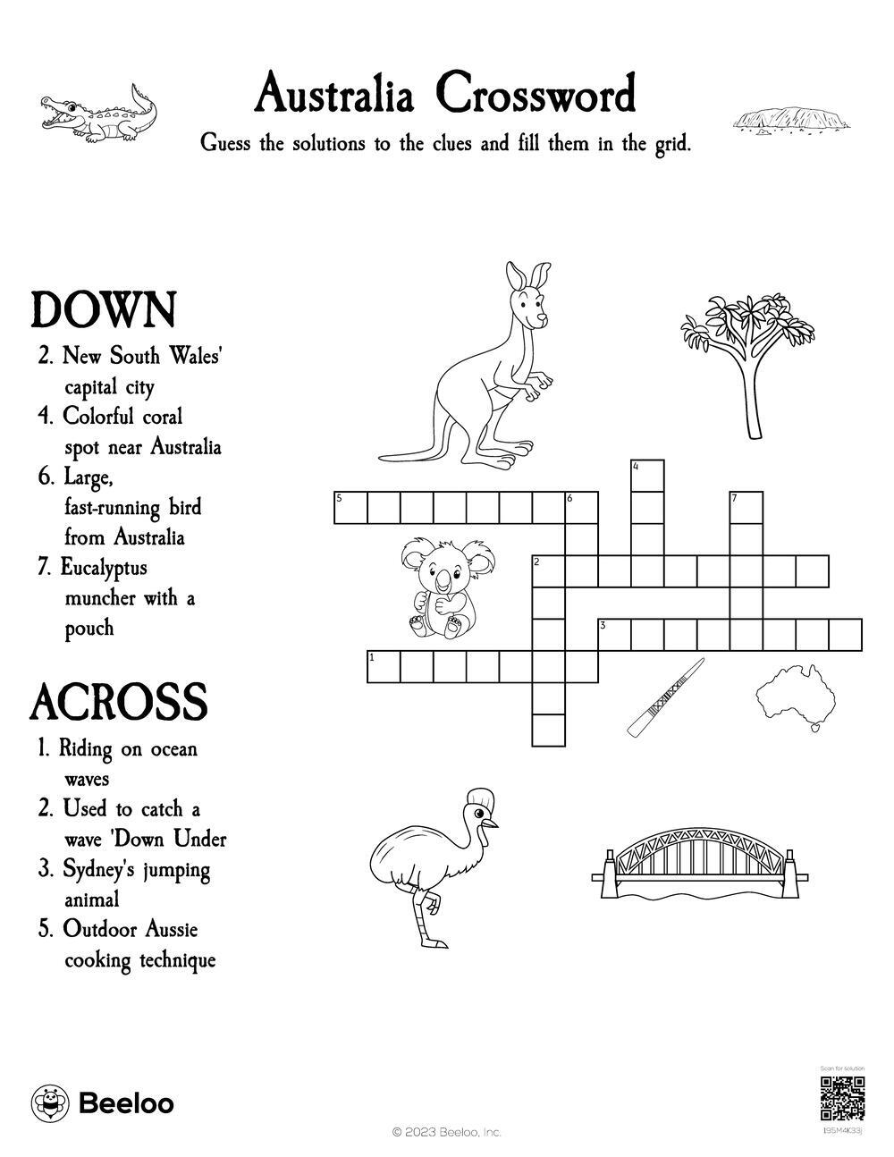 Australia Crossword Beeloo Printable Crafts And Activities For Kids