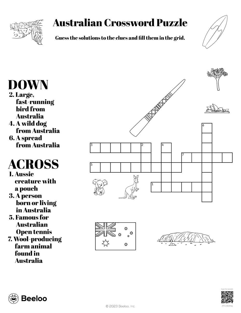 Australian Crossword Puzzle Beeloo Printable Crafts And Activities For Kids