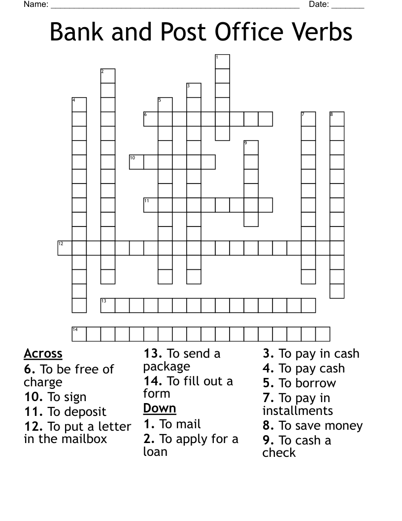 Bank And Post Office Verbs Crossword WordMint
