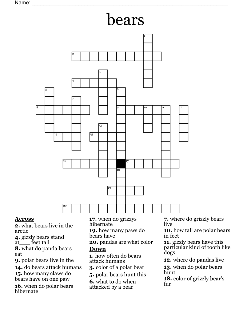 Bears Crossword WordMint