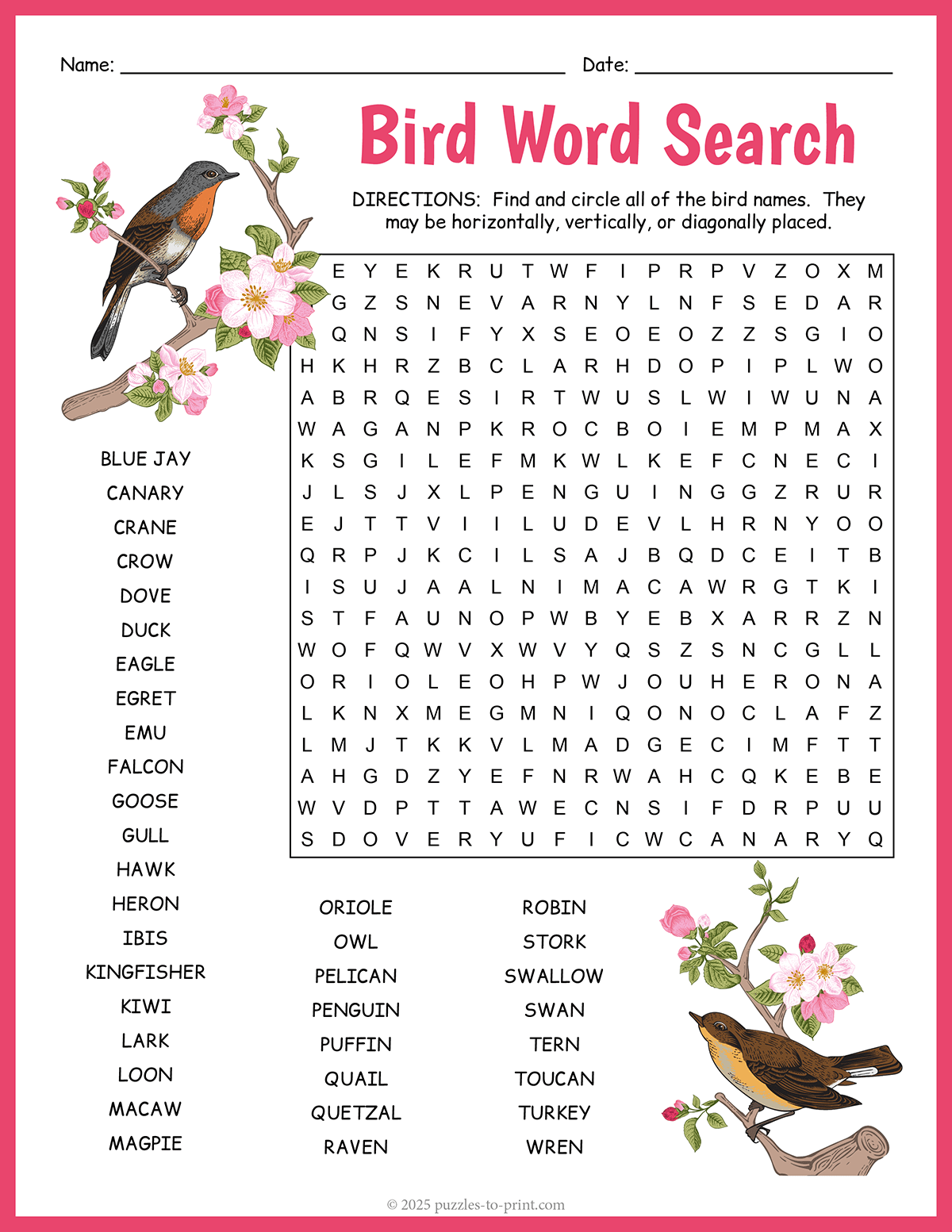 bird word crossword clue