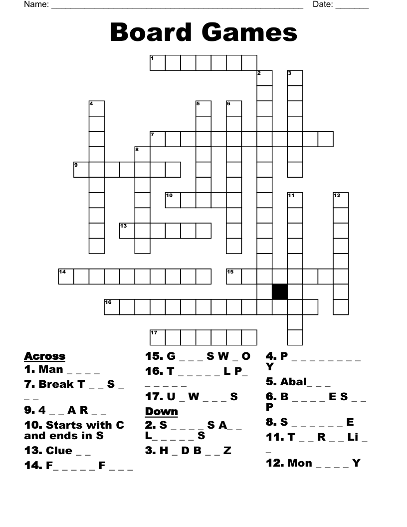 Board Games Crossword WordMint