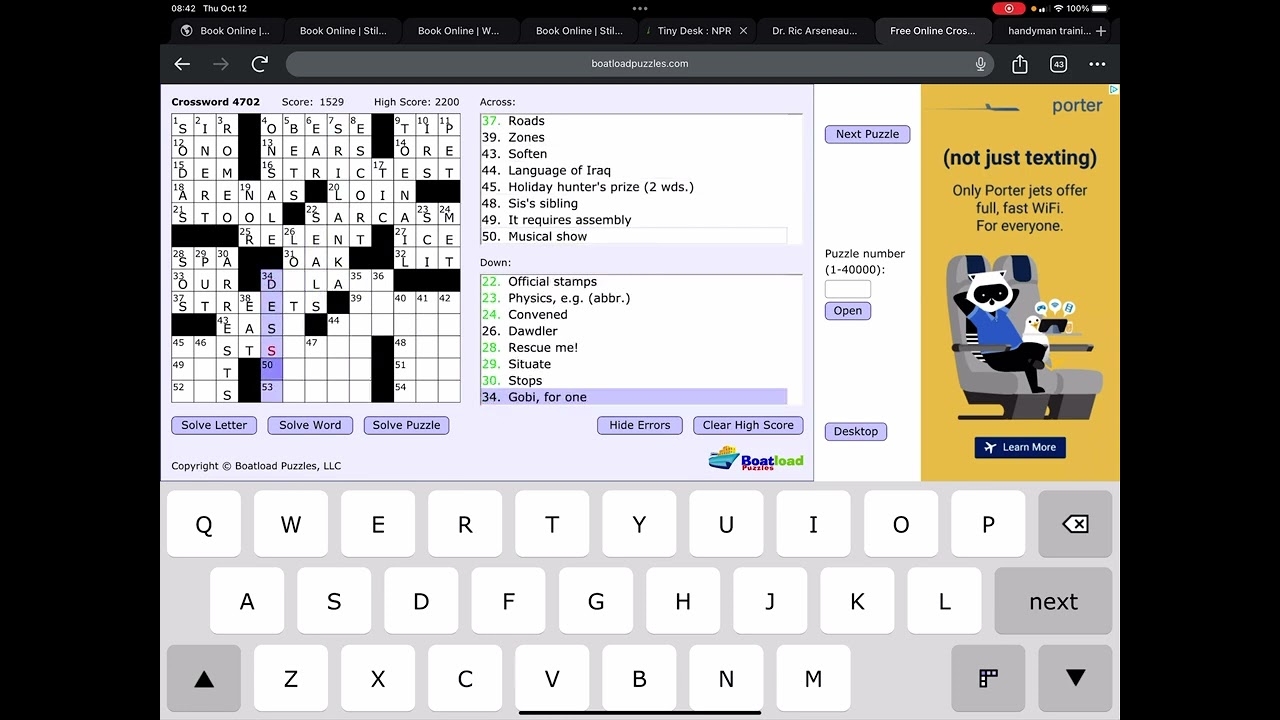 free online crosswords boatload