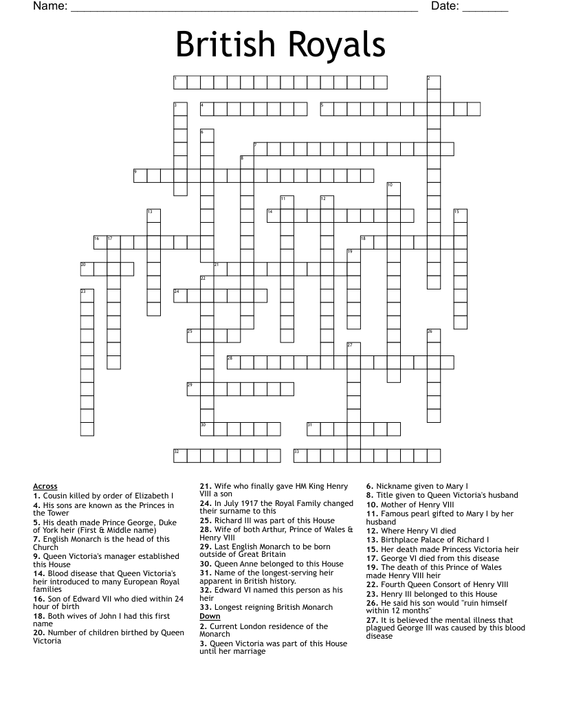 British Royals Crossword WordMint