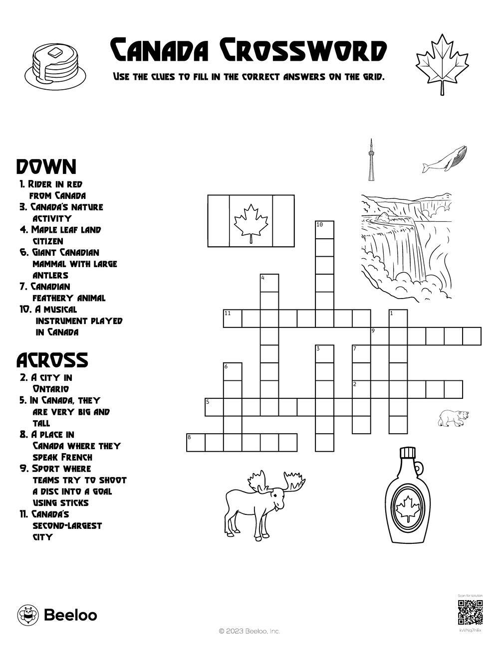Canada Crossword Beeloo Printable Crafts And Activities For Kids