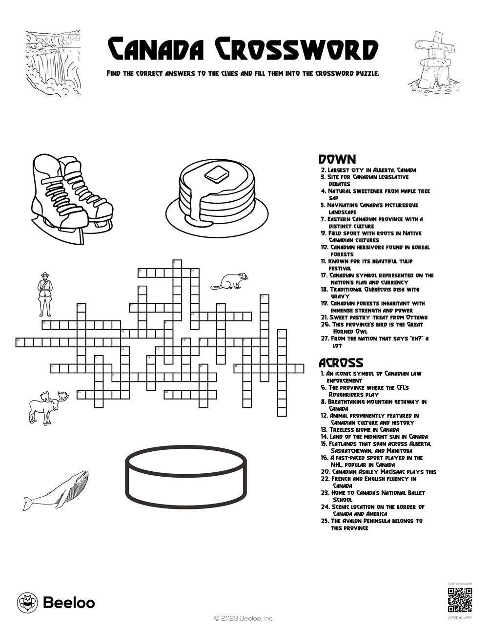 Canada Crossword Beeloo Printable Crafts And Activities For Kids