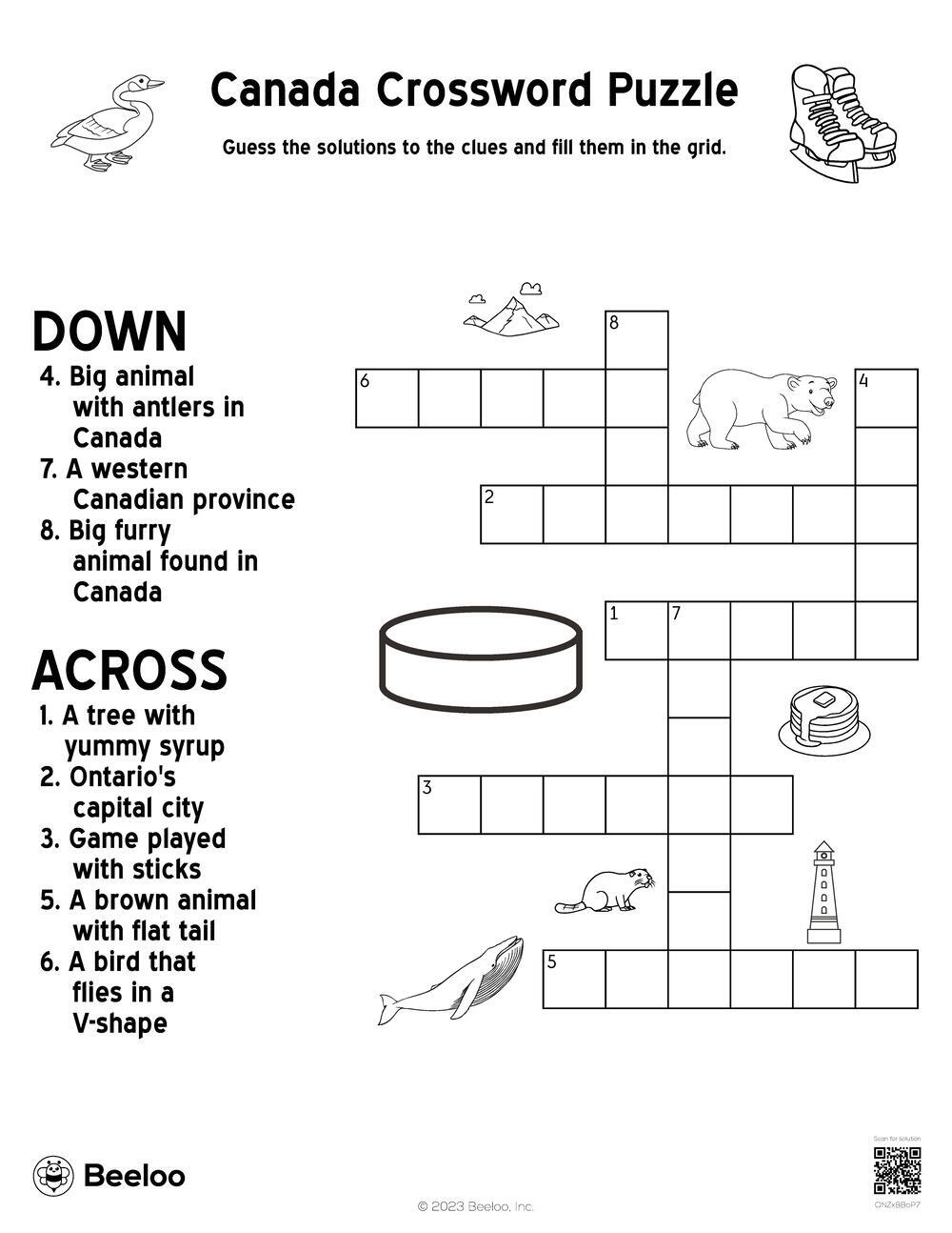 Canada Crossword Puzzle Beeloo Printable Crafts And Activities For Kids