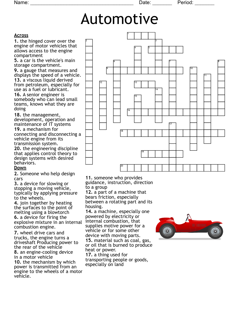 Car Parts Crossword WordMint