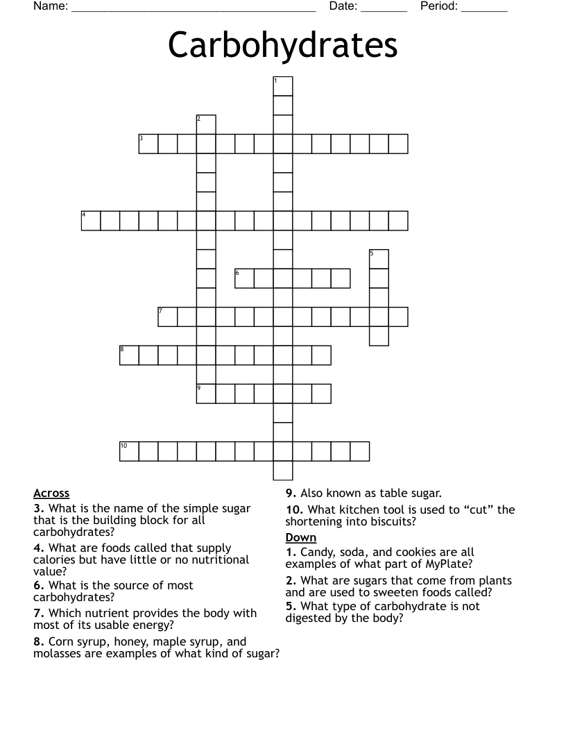 Carbohydrates Crossword WordMint