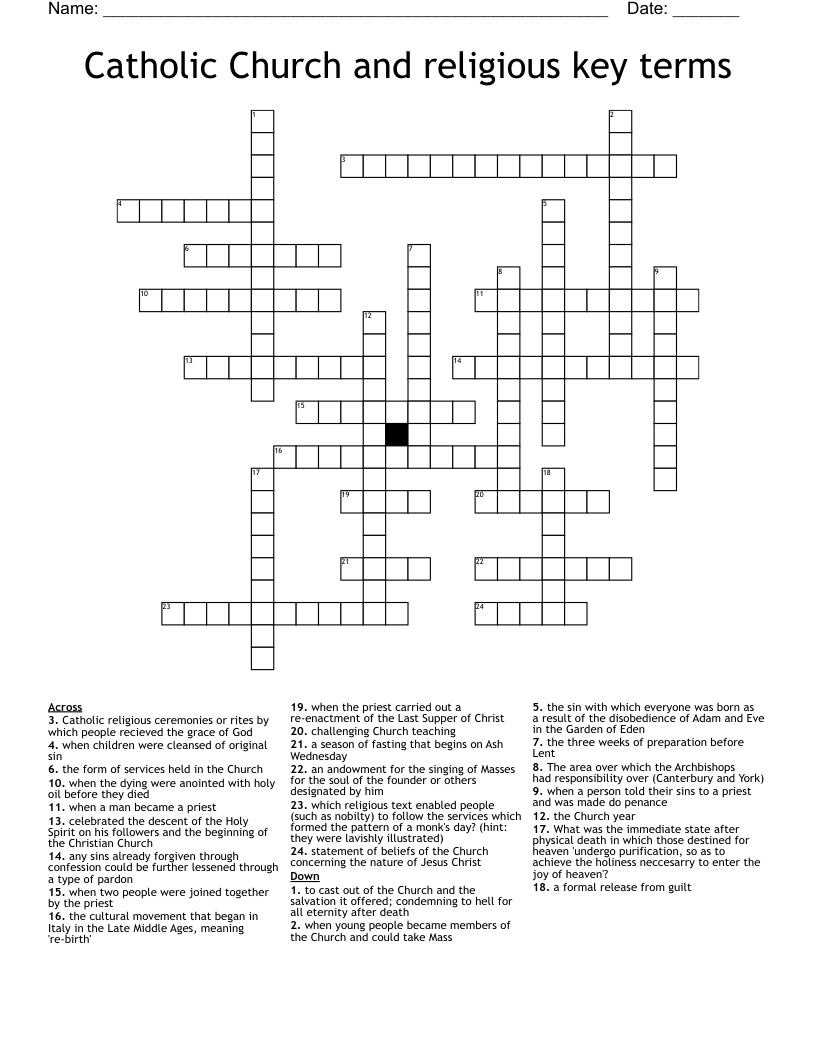 Catholic Church And Religious Key Terms Crossword WordMint