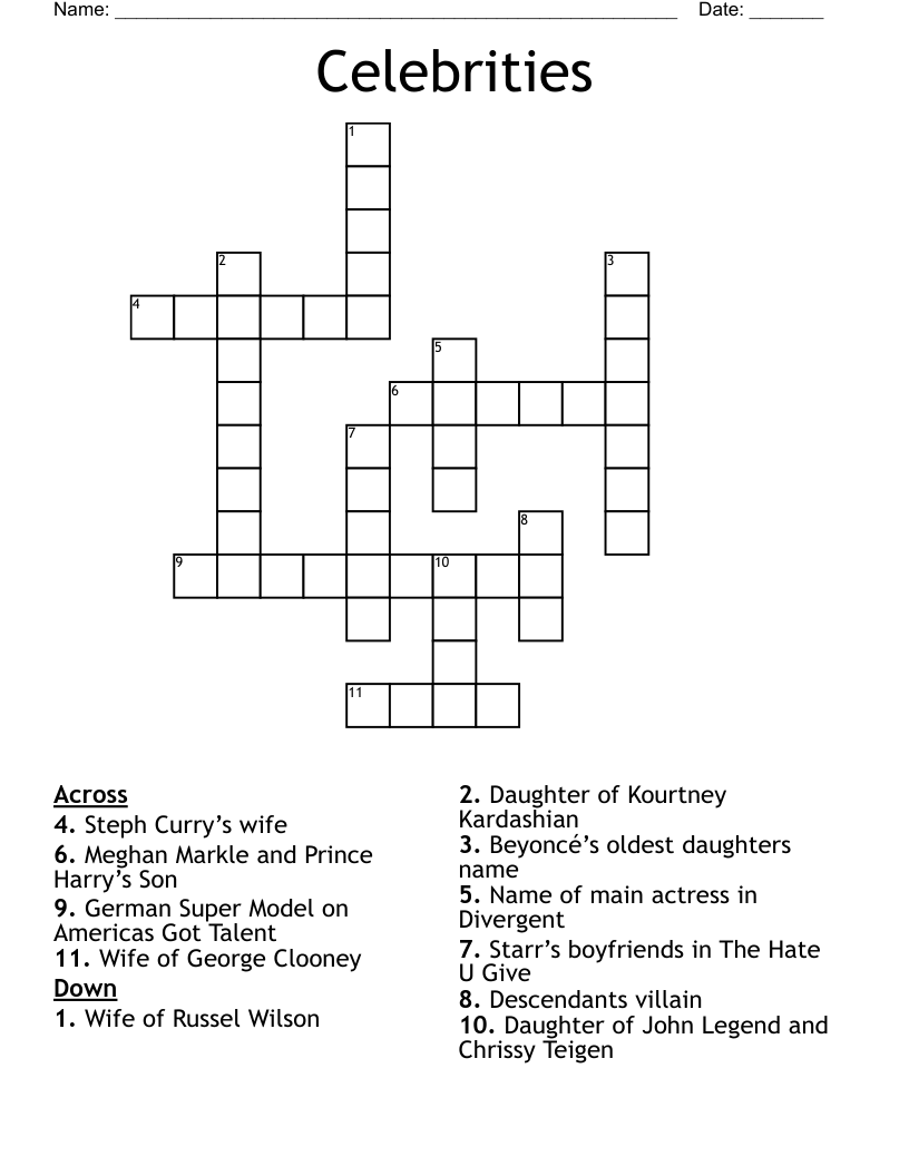 Celebrities Crossword WordMint